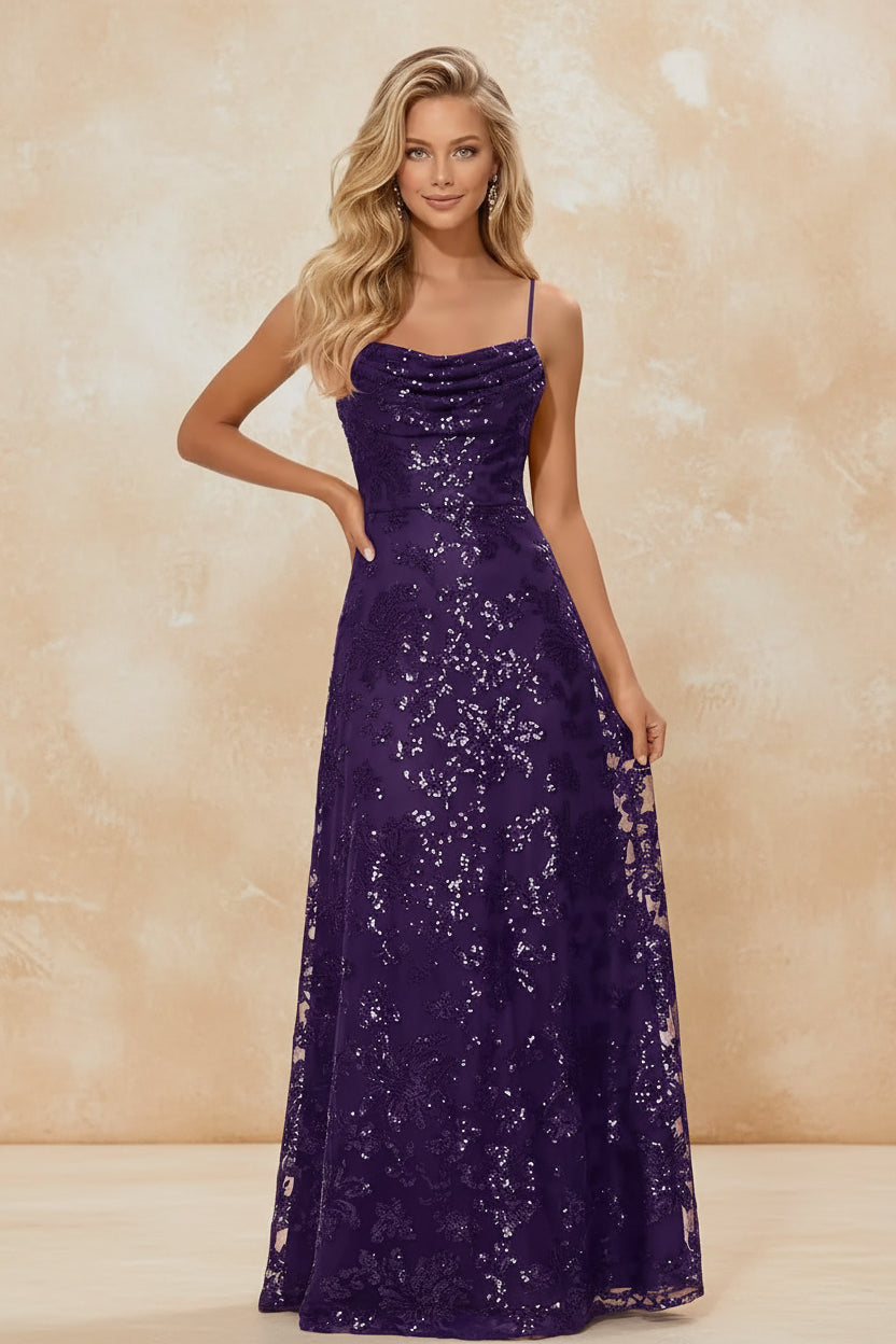 Lace Sequin A-Line Prom Dress