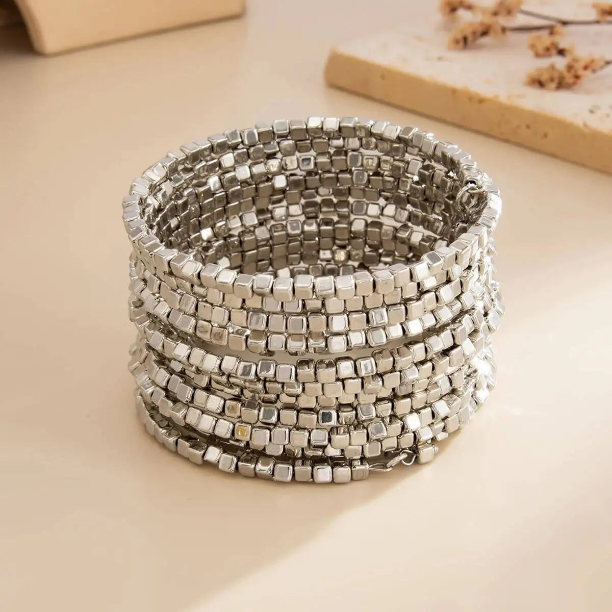 Vintage Multi Layer Wide Bracelet Punk CCB Acrylic Bead