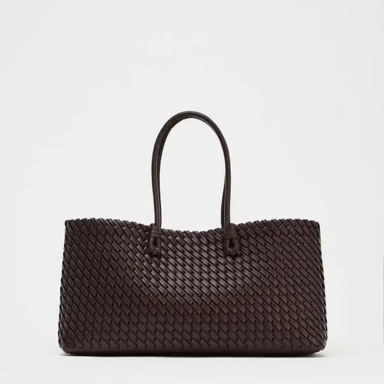 Elongated Woven Shopper Tote Bag for Women