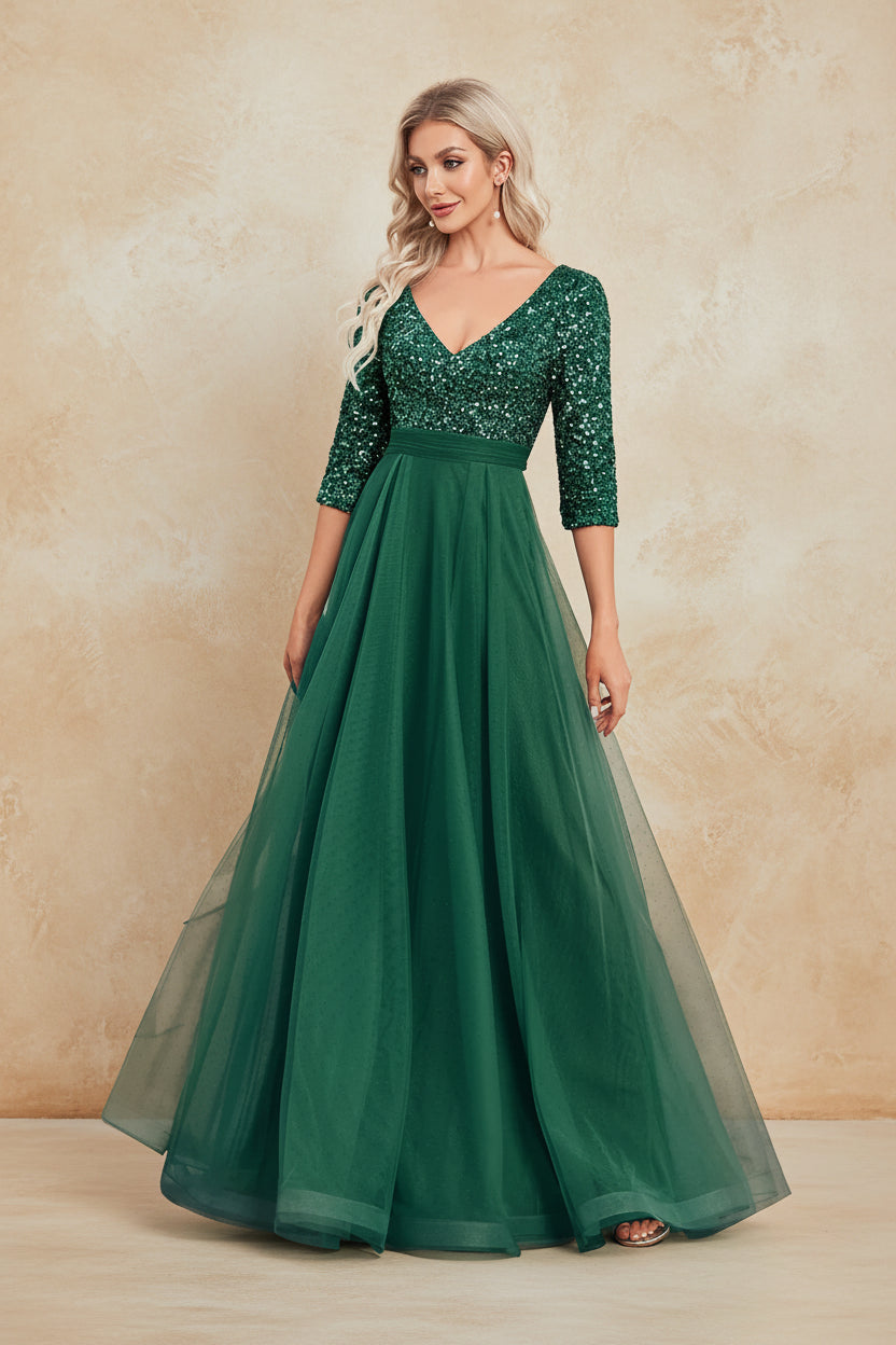 Luxury V-Neck Floor Length Evening Dress