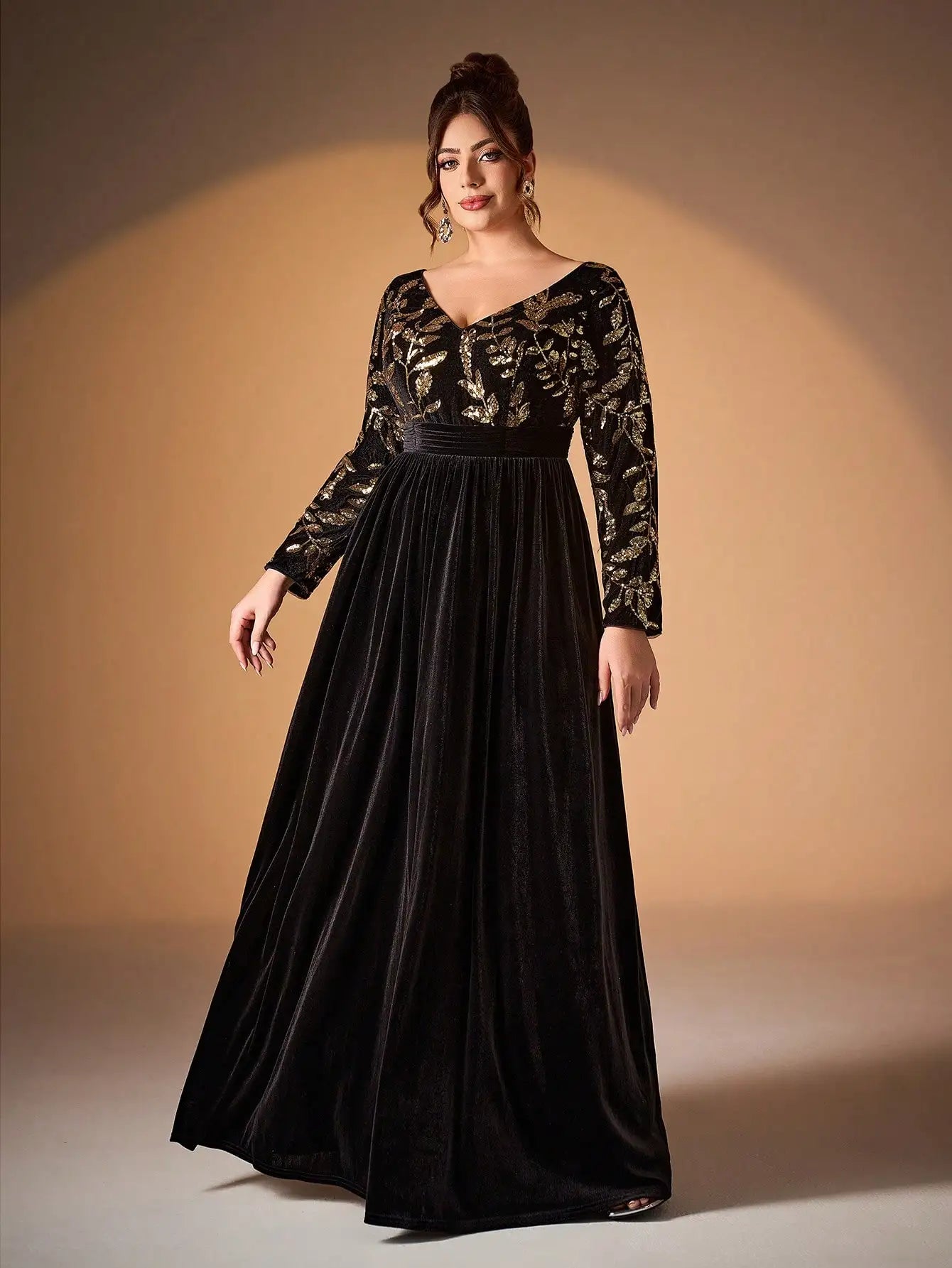 Long Sleeve Velvet Sequin Maxi Dress