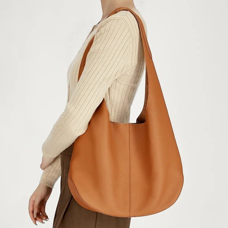 Genuine Cowhide Slouchy Hobo Tote Bag