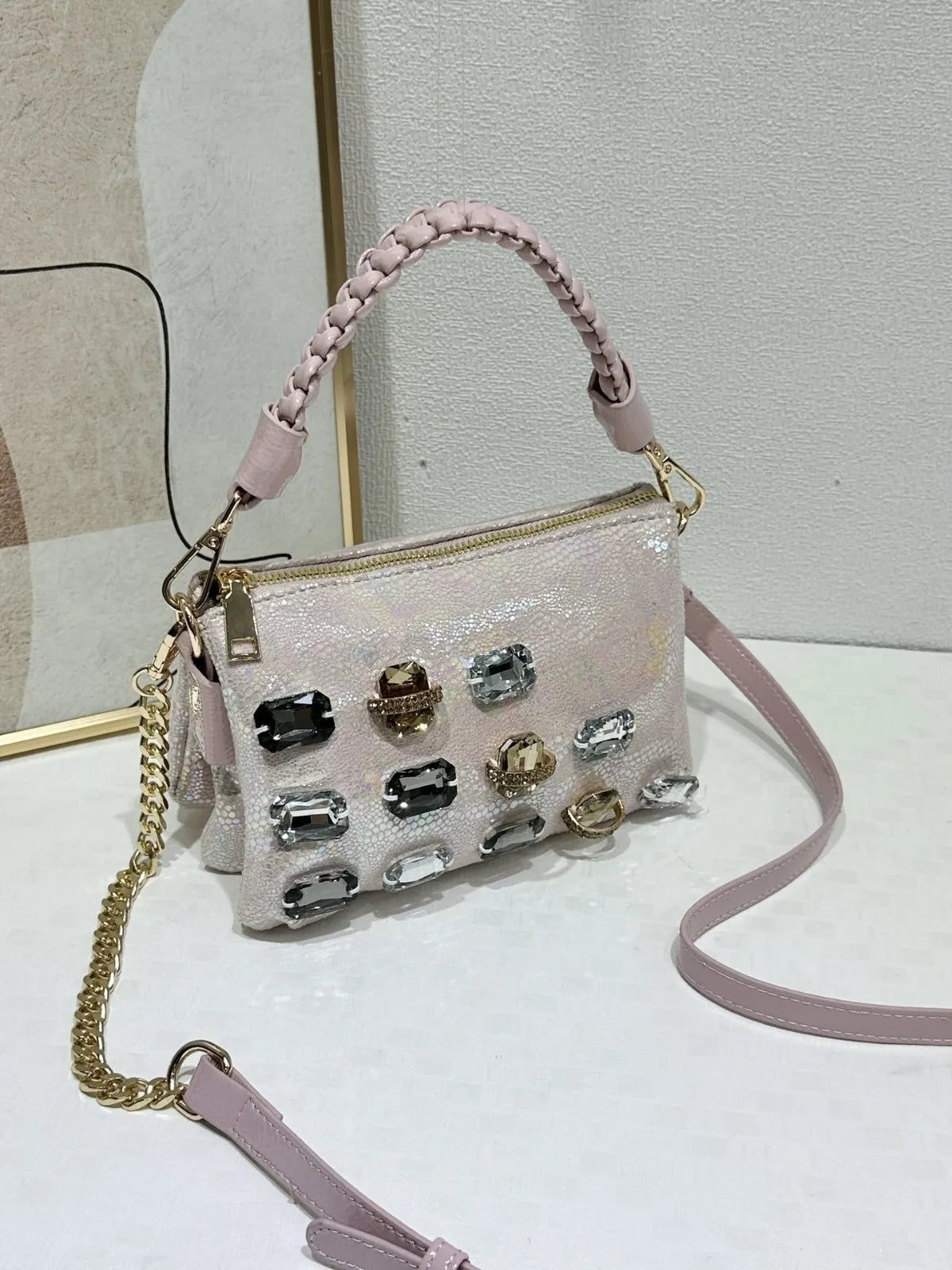 Diamond Leather Crossbody Shoulder Bag