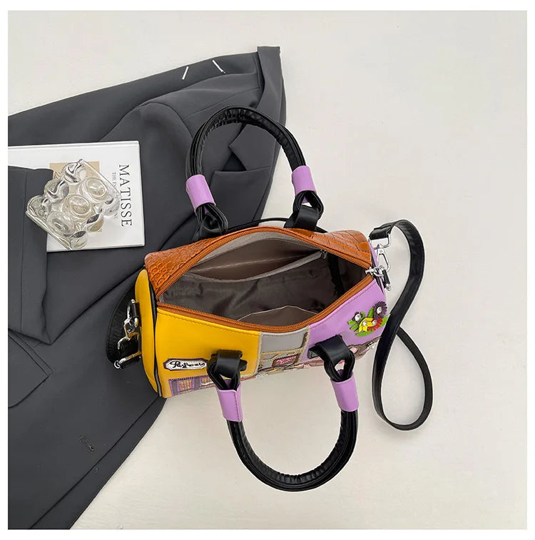 PU Personality Stylish Shoulder Bags Design Patchwork Zipper Bags
