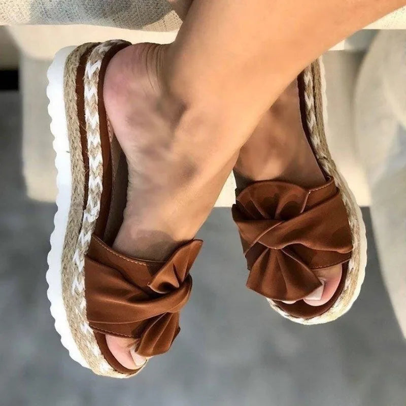 Bowknot Weave Sandals Wedge Bottom Casual Comfy No Slip