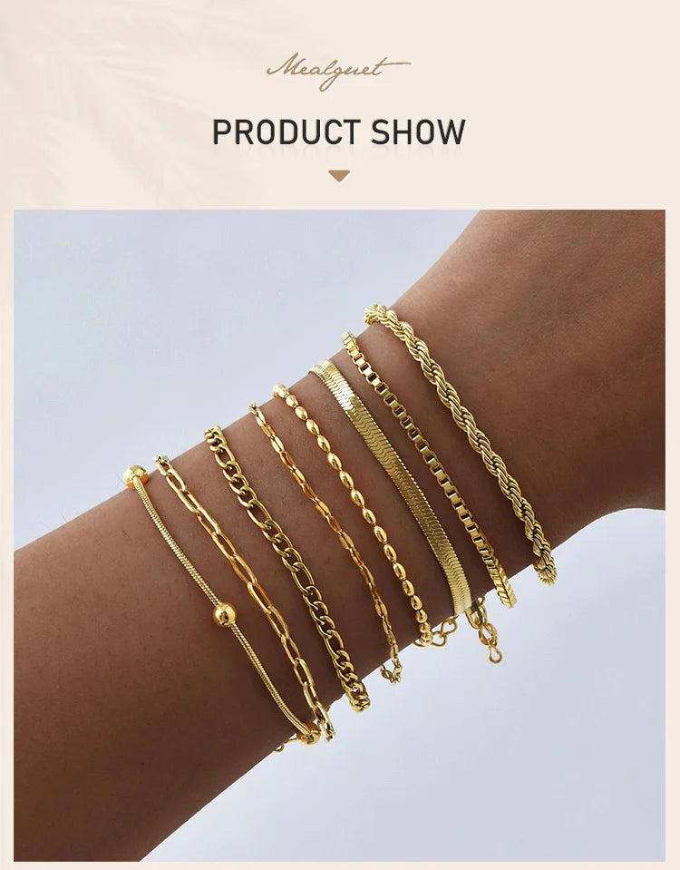 Non Tarnish Stainless Steel Bracelet Gold Plated Stackable, Thin