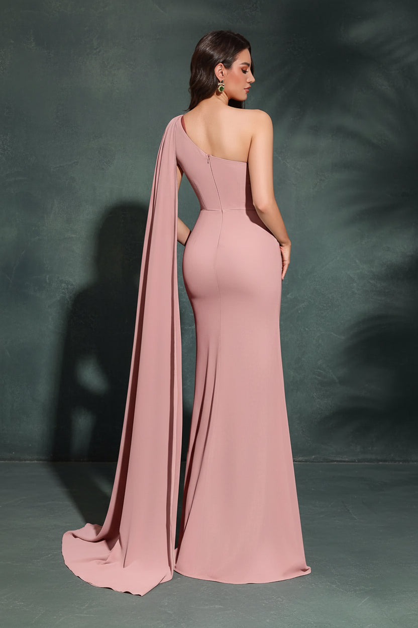 One-shoulder Long Ribbon Hip-hugging Chiffon Dress