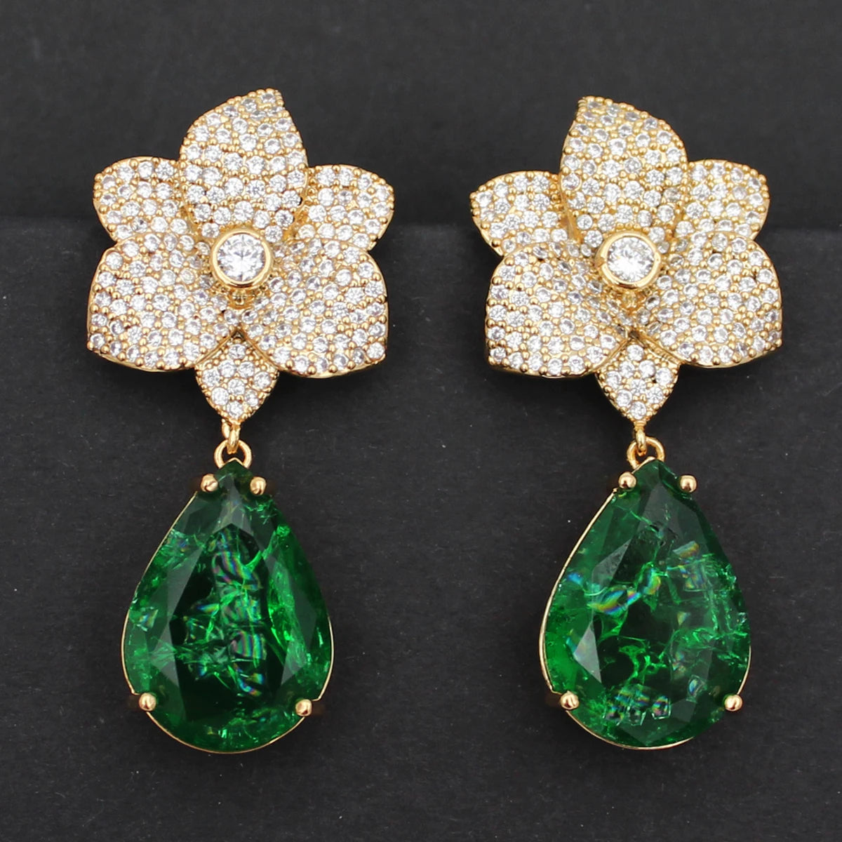 Colorful Purple Green Dangle Earrings for Women Luxury Jewelry Wedding Evening Party Big Drop Earrings Elegant Female Gift