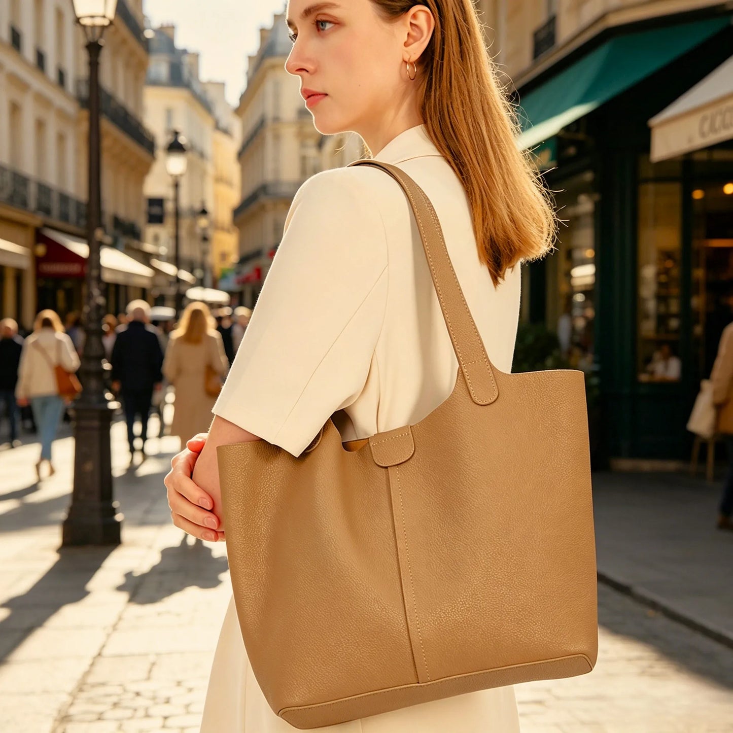 Genuine Cowhide Tote Bag with Pouch