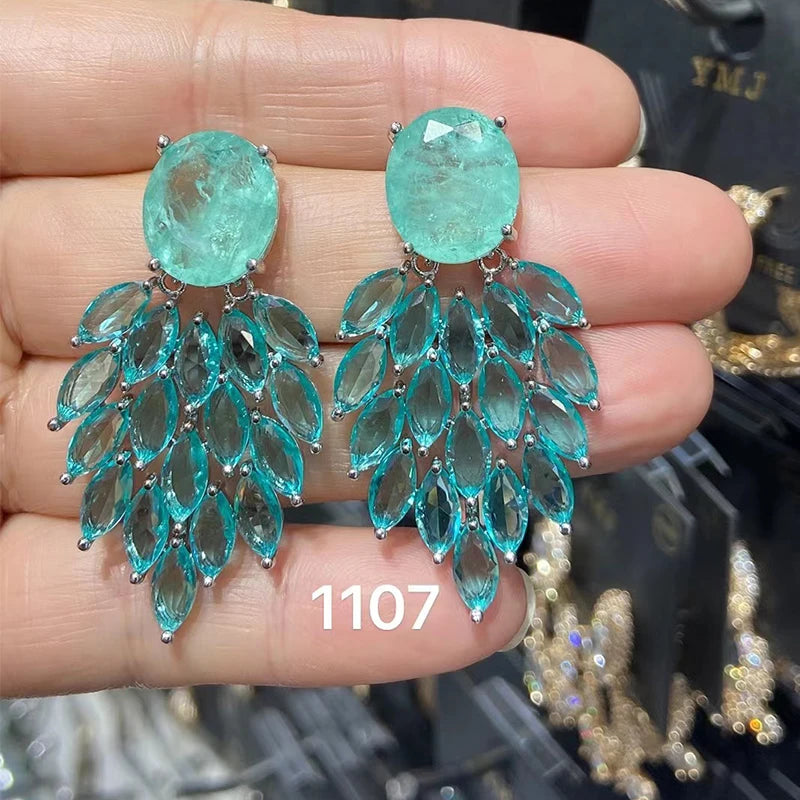 Colorful Purple Green Dangle Earrings for Women Luxury Jewelry Wedding Evening Party Big Drop Earrings Elegant Female Gift