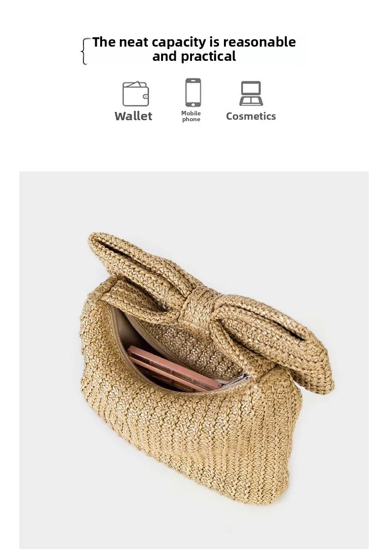 Bowknot Straw Woven Handbag