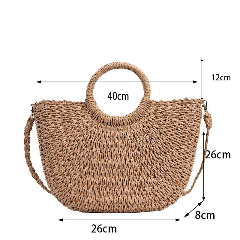 Handwoven Straw Beach Tote Bag
