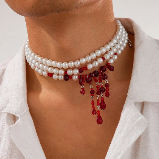 Gothic Pearl Tassel Choker Necklace