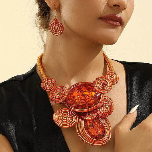 Handwoven Crystal Statement Necklace & Earrings Set