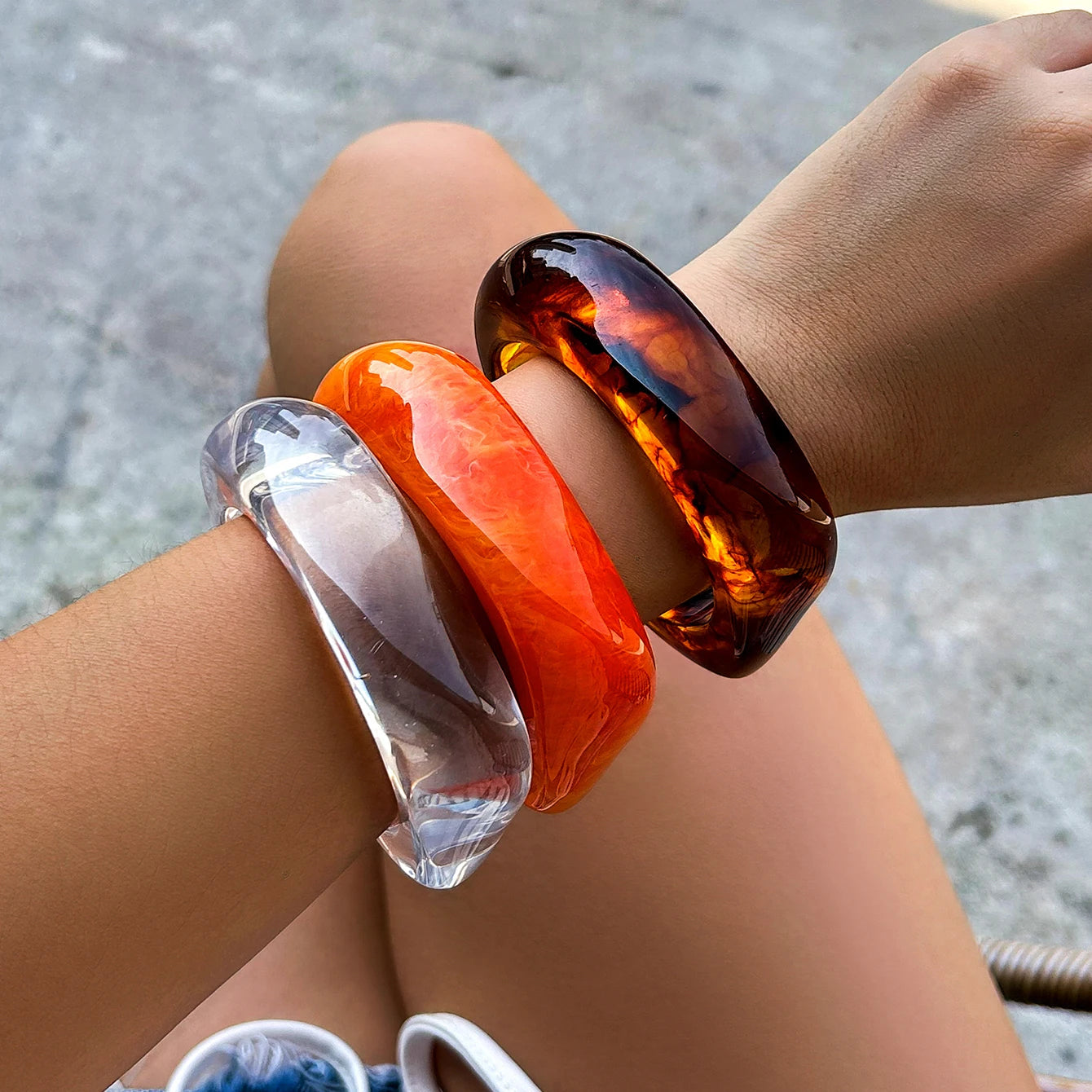 Vintage Coloful Irregular Acrylic Resin Chunky Bangles Kpop Geometric Charm Bracelets