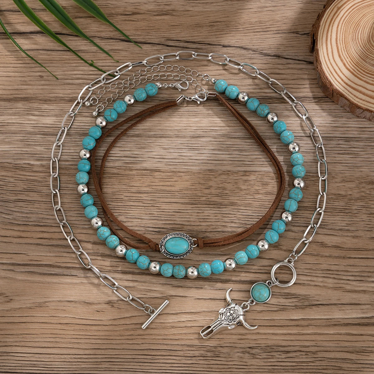 3pcs Set Vintage Ethnic Style Bull Necklace