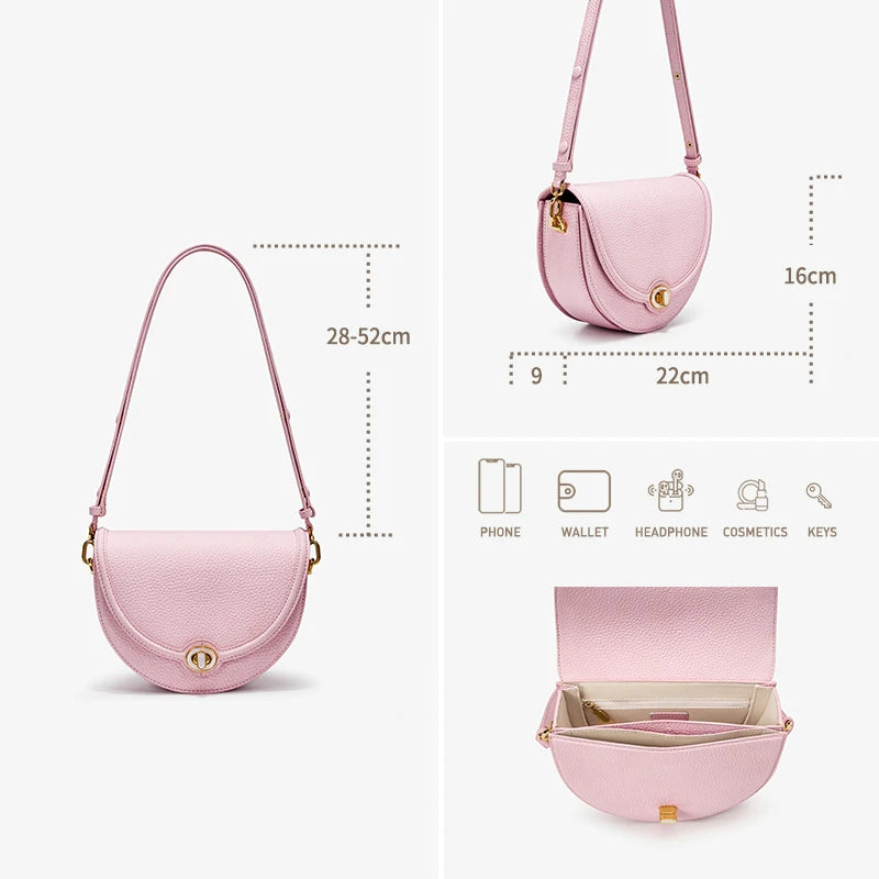 Designer Half-Moon Leather Crossbody Bag