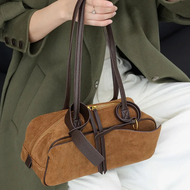 Genuine Leather Suede Tote Bag