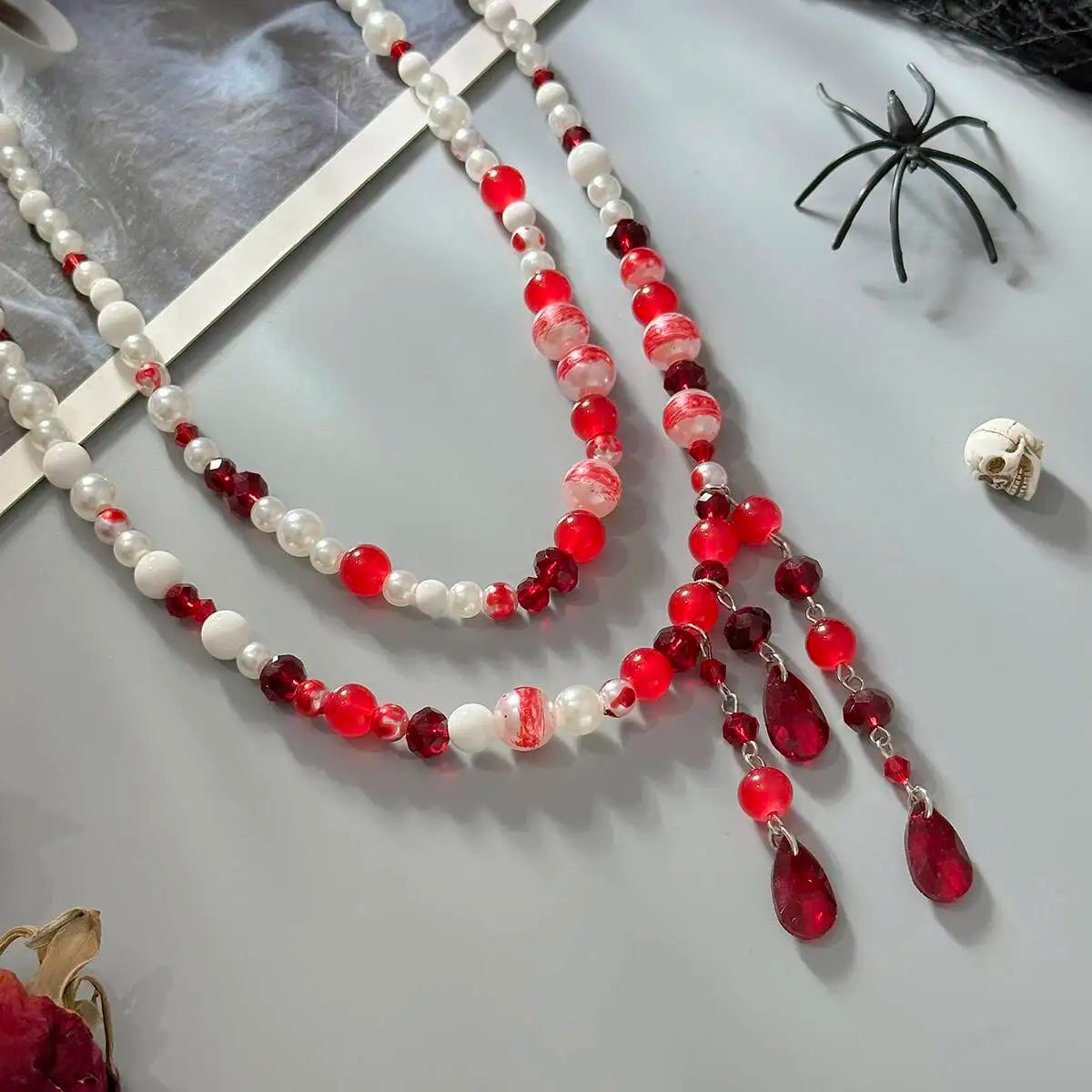 Gothic Red Crystal Tassel Necklace
