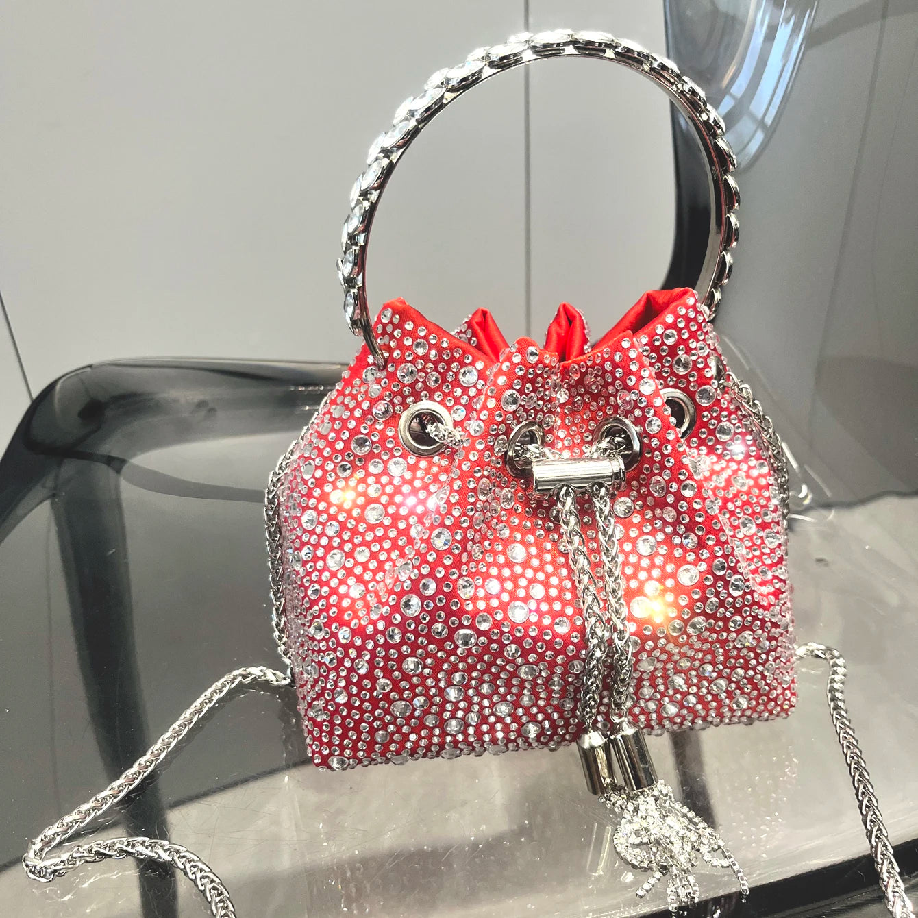 Crystal Handle Evening Clutch Bag