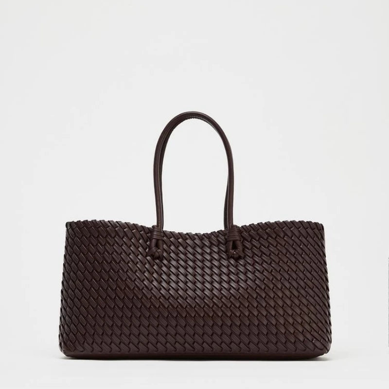 Elongated Woven Shopper Tote Bag for Women