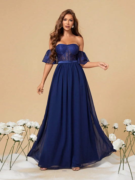 Lace Cutout Chiffon Prom Dress