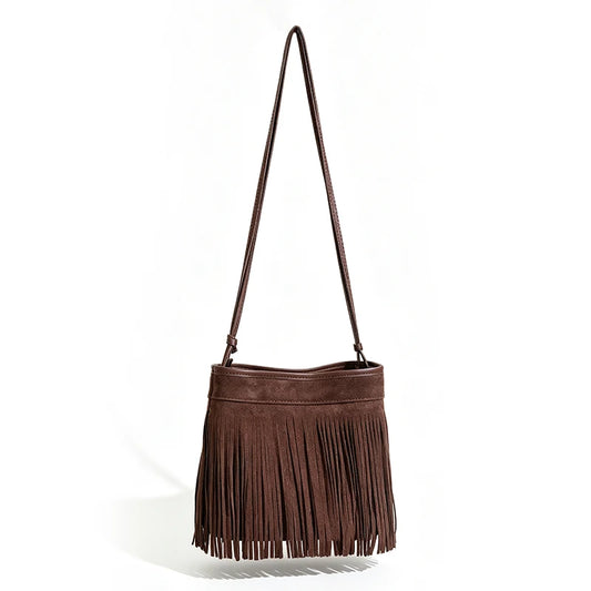 Suede Fringe Bucket Bag