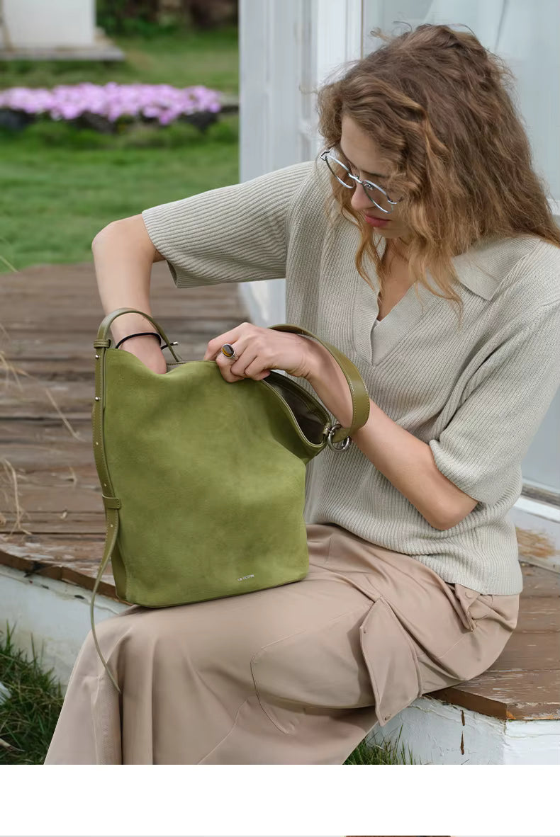 LA FESTIN Leather Bucket Crossbody Bag