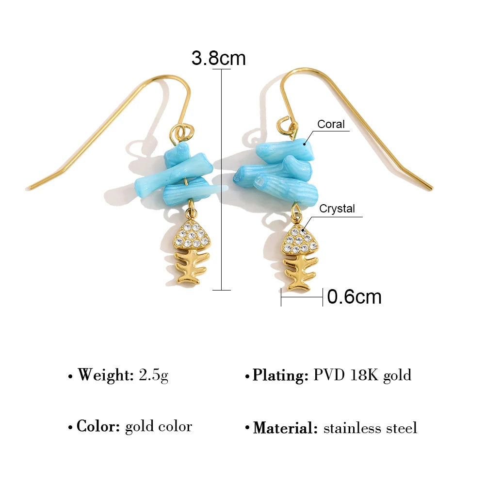 Blue Coral-Inspired Fishbone Earrings
