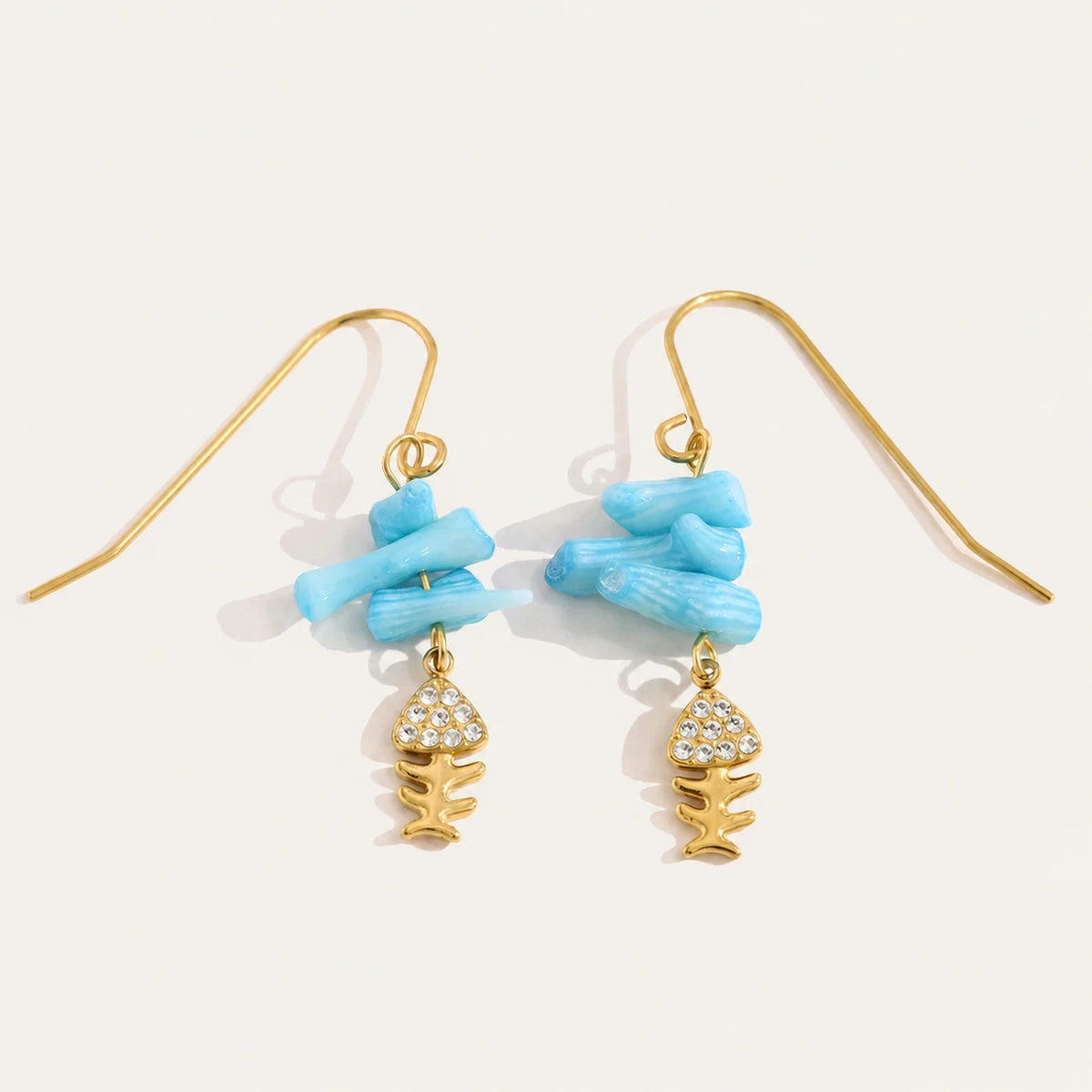 Blue Coral-Inspired Fishbone Earrings