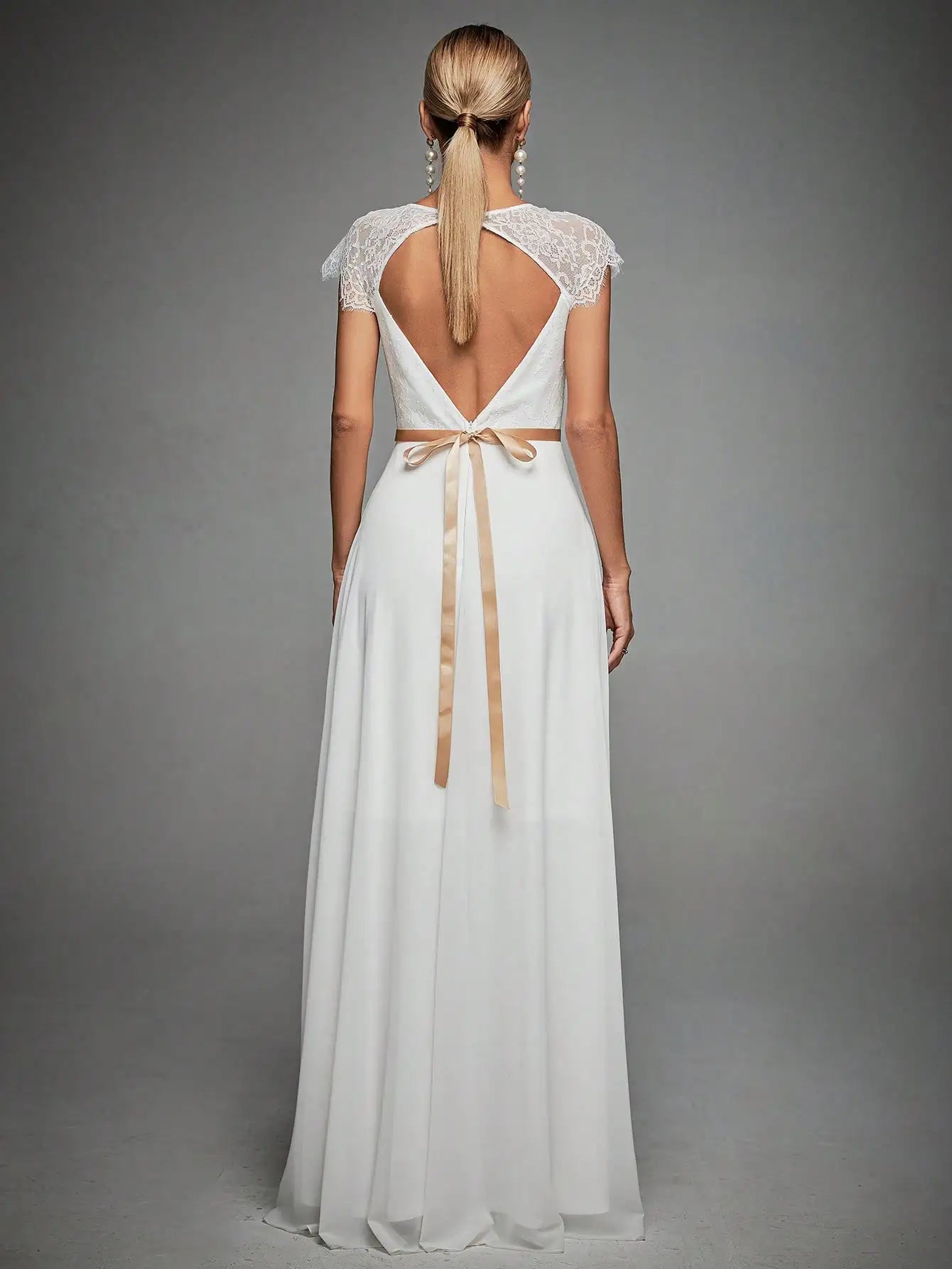 Lace Sleeve Chiffon Wedding Dress