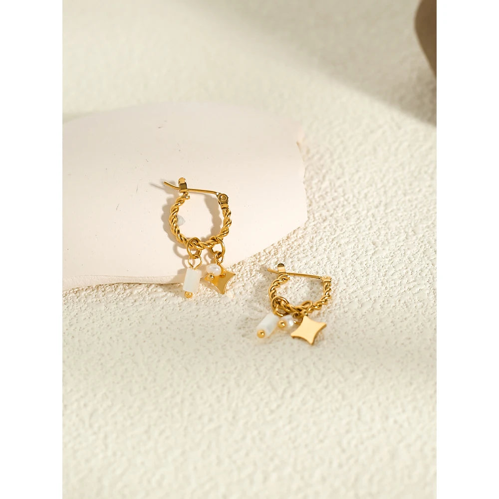 Pearl & Shell Charm Hoop Earrings