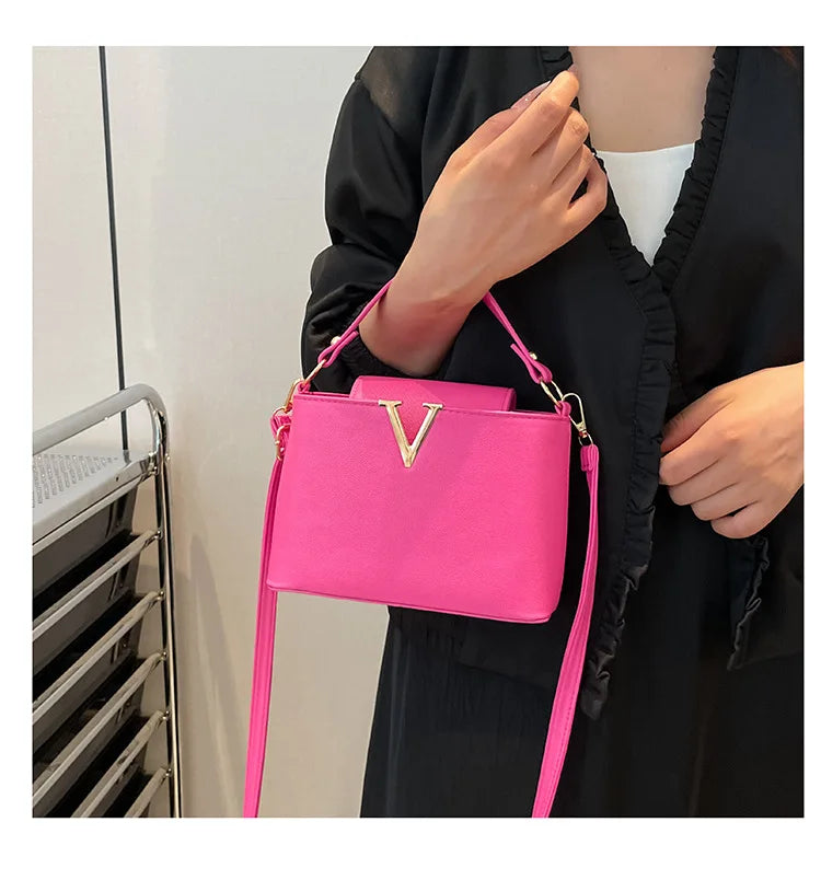 V-Shaped PU Leather Bucket Bag