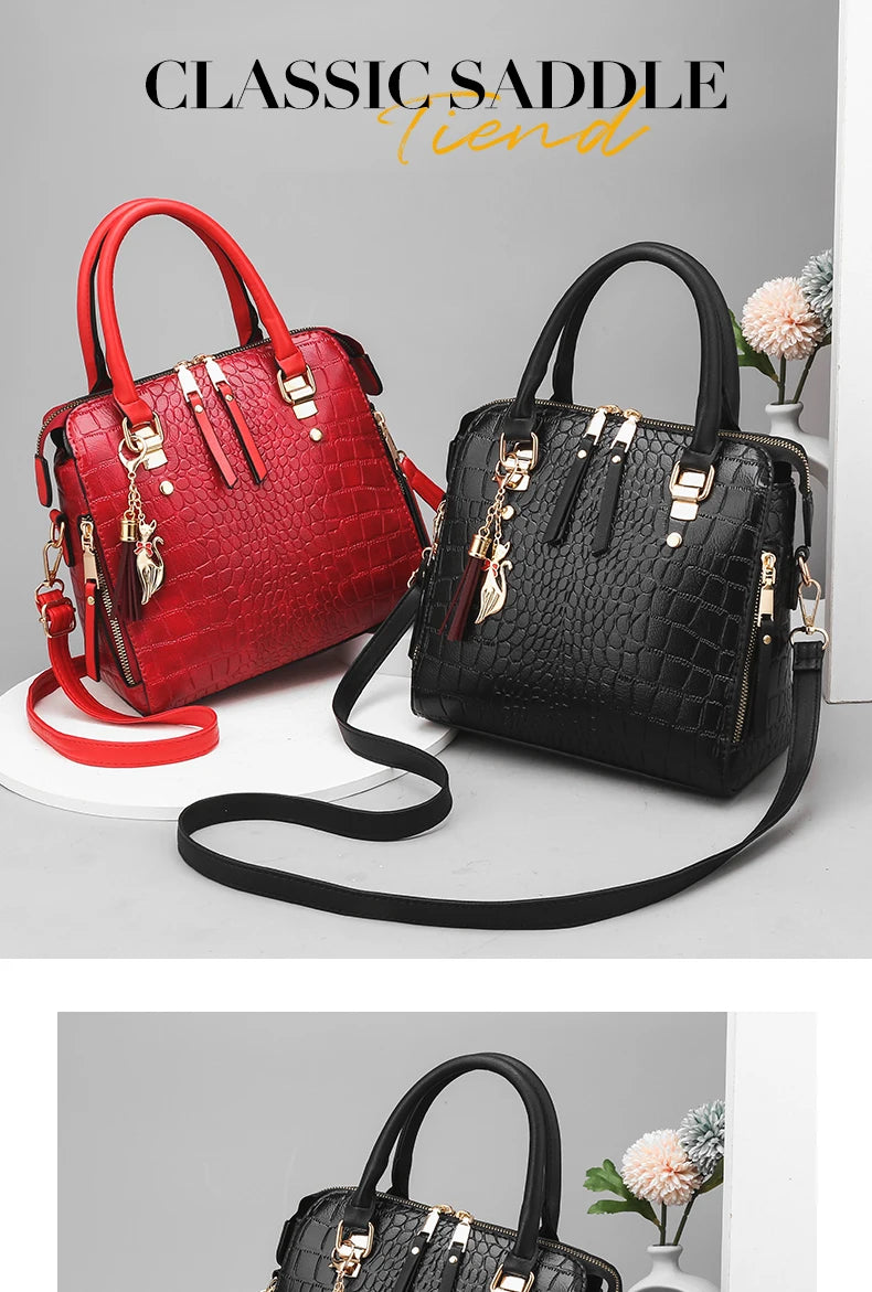 Crocodile Embossed Satchel Tote Bag