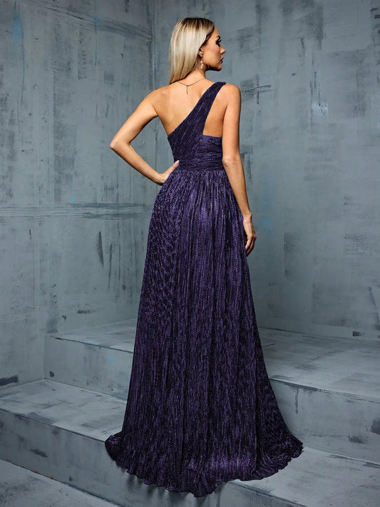 One-shoulder Irregular Metal Wire Long Skirt