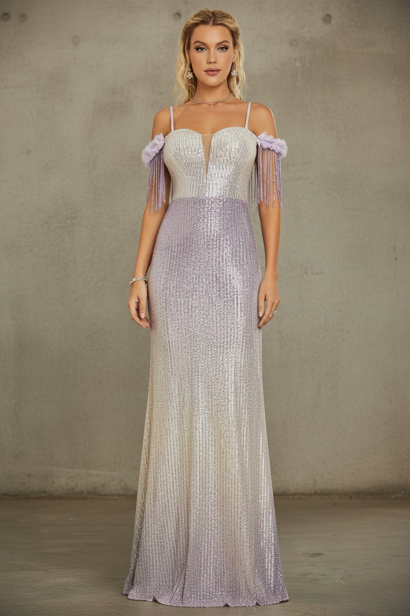 Deep V Halter Sequin Mermaid Dress