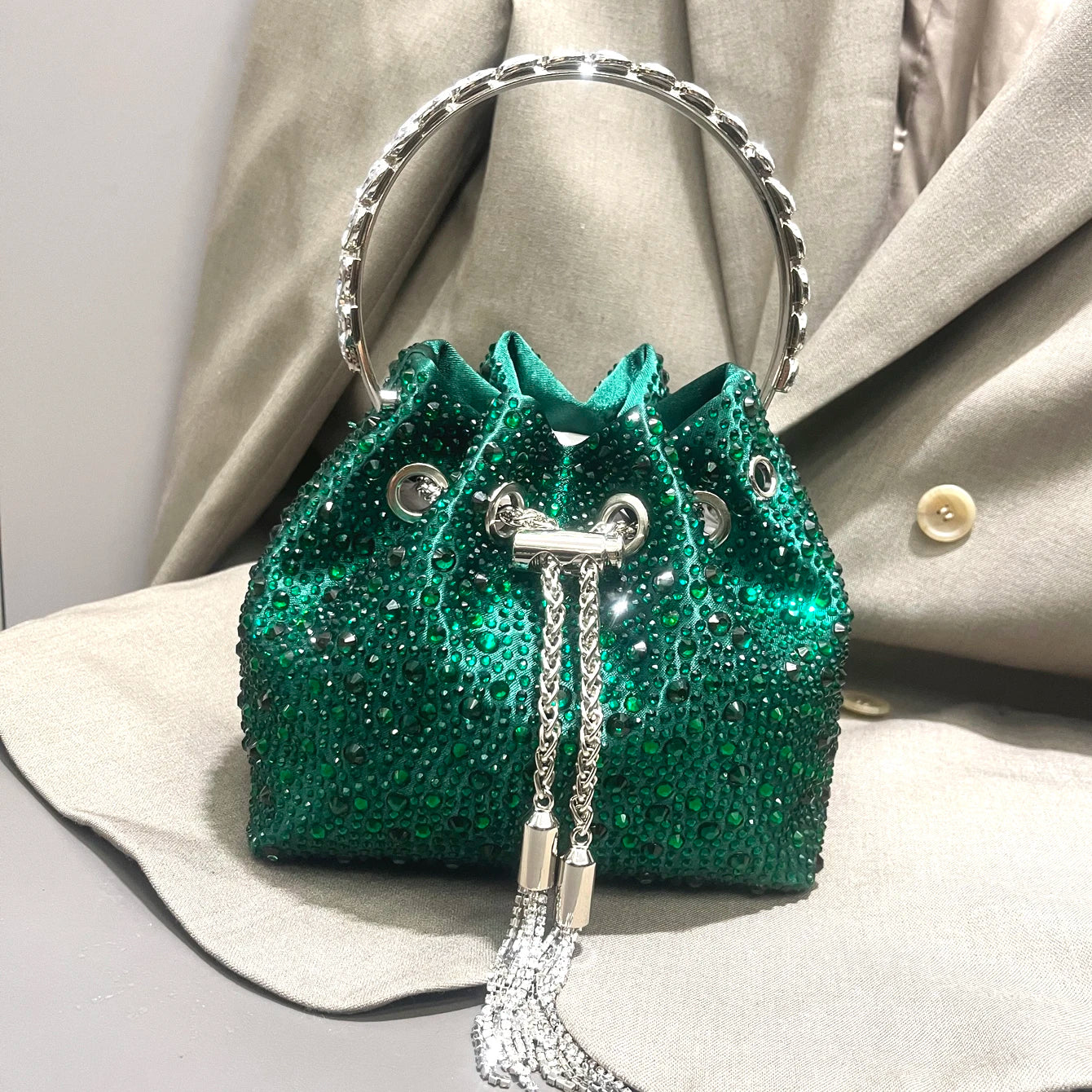 Crystal Handle Evening Clutch Bag
