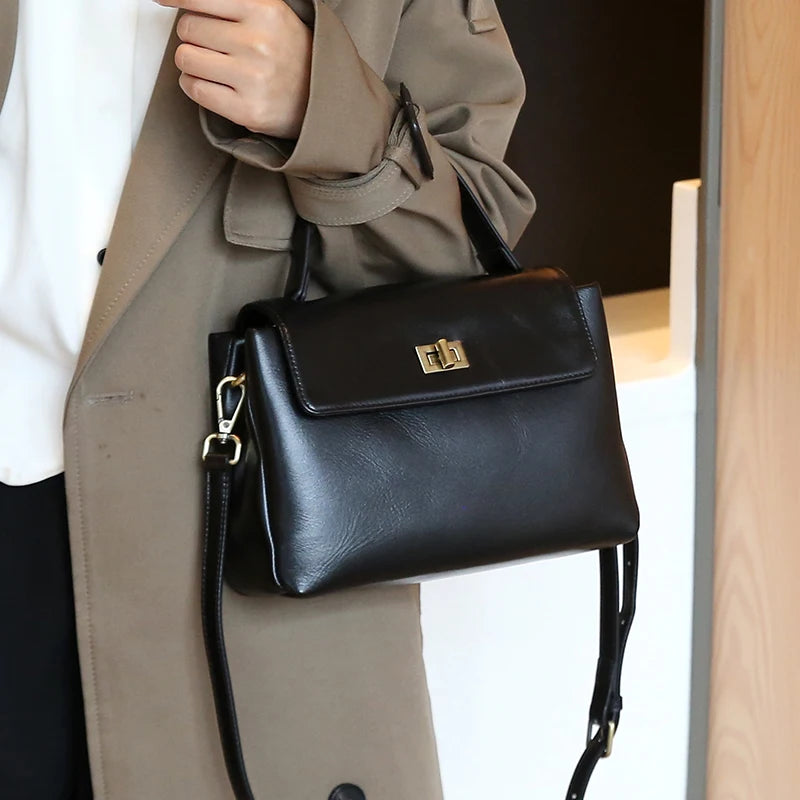 Genuine Leather Oil Wax Satchel Bag