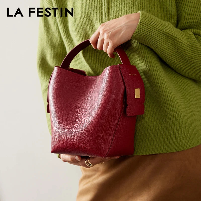 LA FESTIN Leather Bucket Crossbody Bag