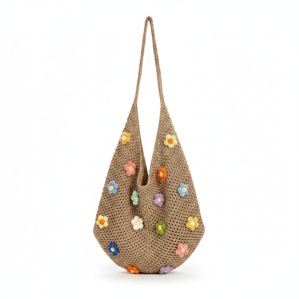Lightweight woven shoulder bag for casual use.
