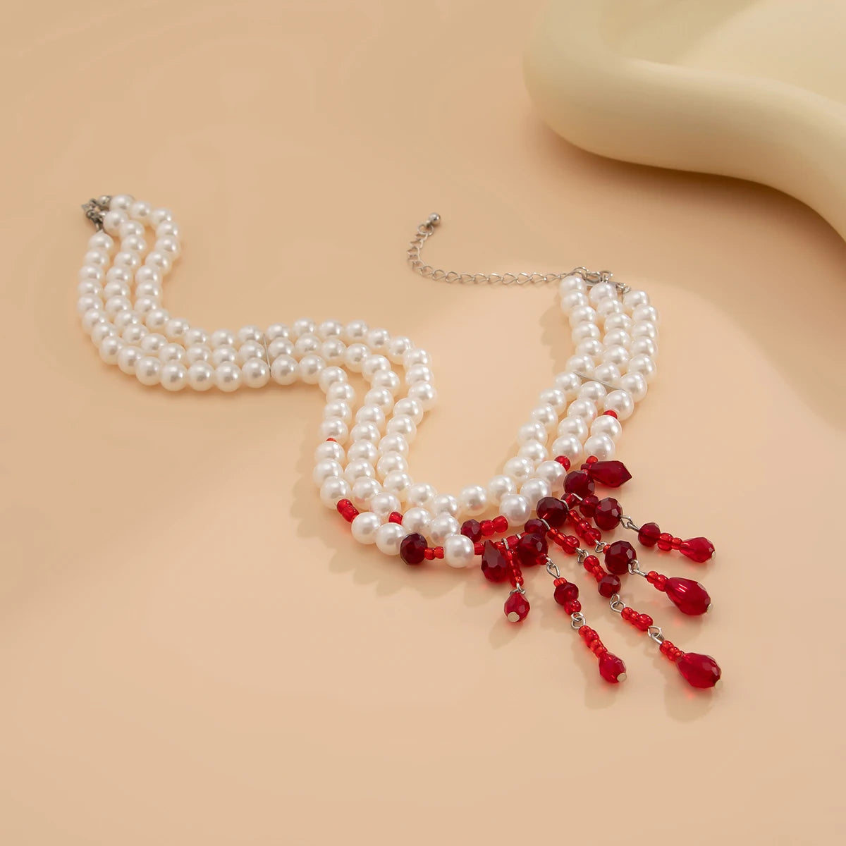 Gothic Pearl Tassel Choker Necklace
