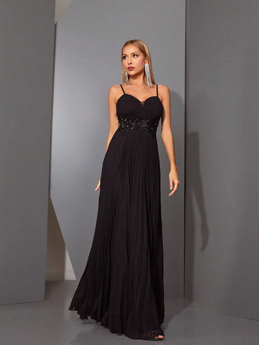 One Shoulder Beaded Chiffon Evening Dress