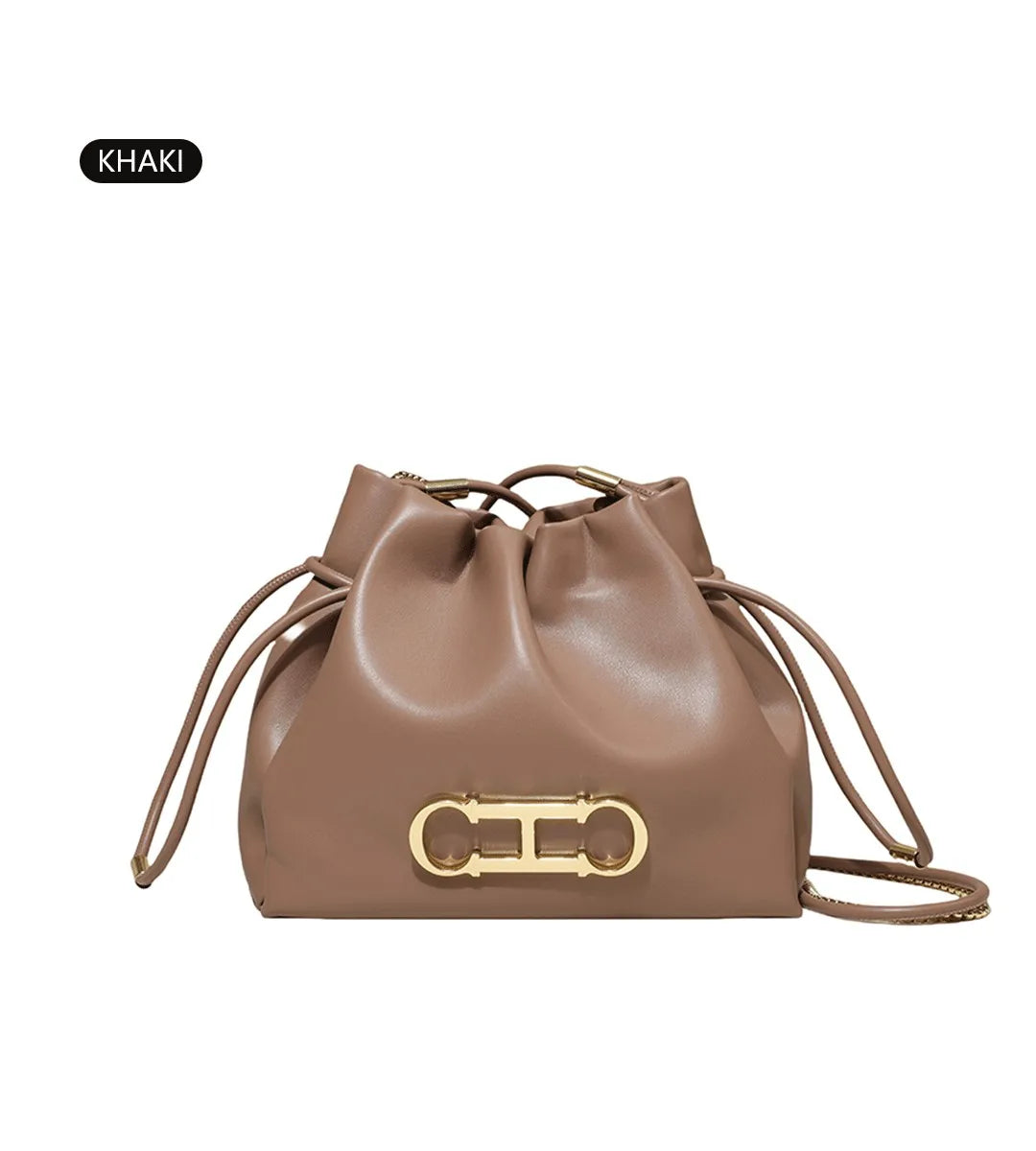 Drawstring Bucket Bag Crossbody Bag with Gold Chain PU