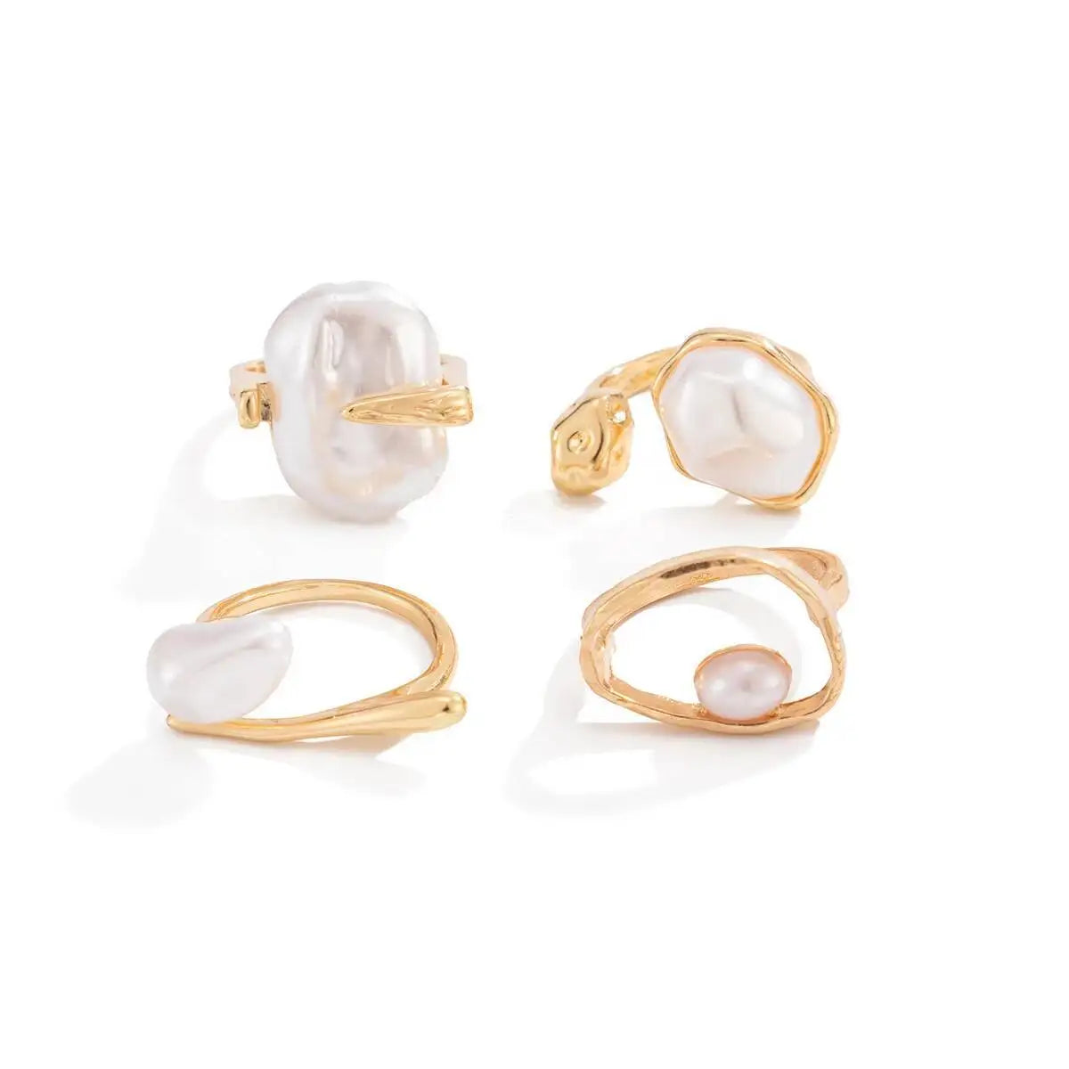 Baroque Imitation Pearl Open Rings Set Elegant Irregular Gold