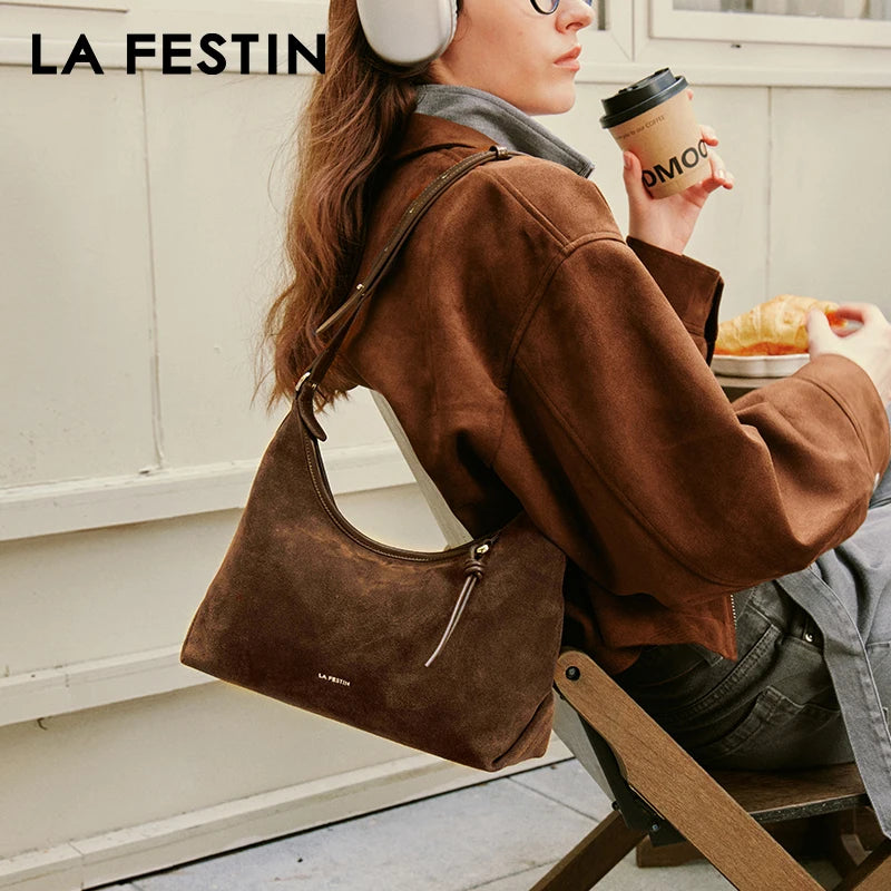 LA FESTIN Large Suede Crossbody Bag