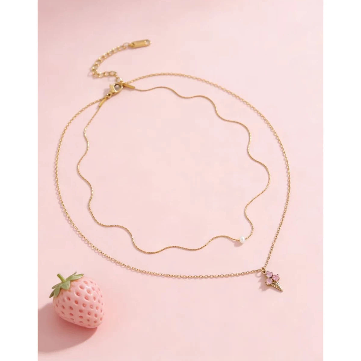 Pink Crystal Ice Cream Pendant Necklace