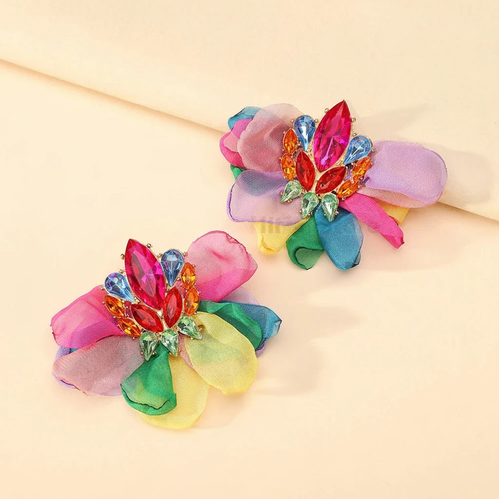 Exaggerated Bohemian Big Earrings Charming Elegant Ethnic Handmade Fabric