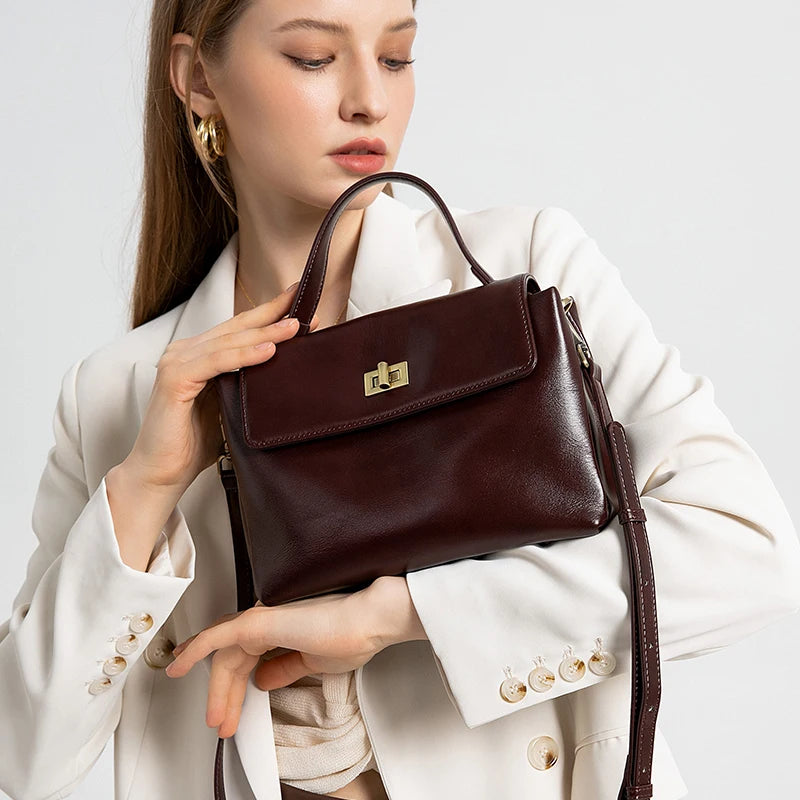 Genuine Leather Oil Wax Satchel Bag