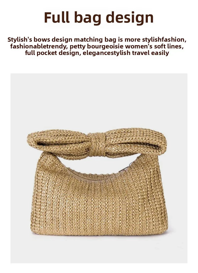 Bowknot Straw Woven Handbag