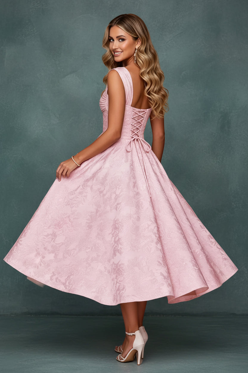 Cap Sleeve Jacquard Prom Dresses for Teens Floral Satin